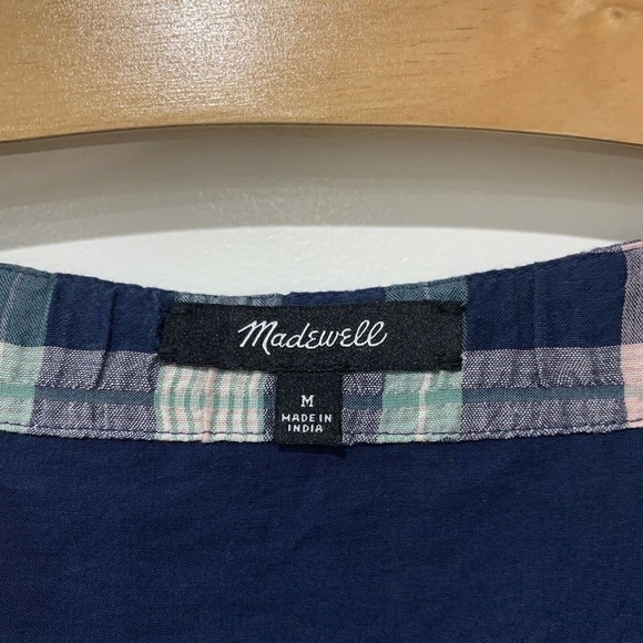 Madewell | Babydoll Dress Plaid Button Front Tiered Short V Neck- Size Medium - Picture 4 of 8